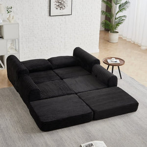 English Elm Minimalist Corduroy Convertible Sofa Bed with Curved Silhouette for Studio Living W3505P505111