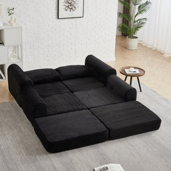 English Elm Minimalist Corduroy Convertible Sofa Bed with Curved Silhouette for Studio Living W3505P505111