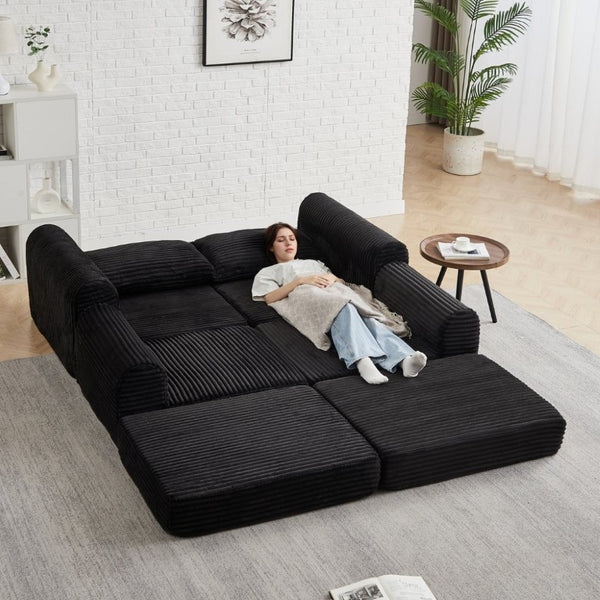 English Elm Minimalist Corduroy Convertible Sofa Bed with Curved Silhouette for Studio Living W3505P505111