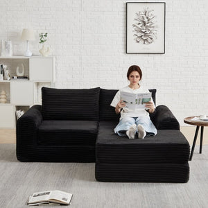 English Elm Minimalist Corduroy Convertible Sofa Bed with Curved Silhouette for Studio Living W3505P505111