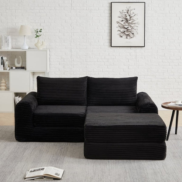 English Elm Minimalist Corduroy Convertible Sofa Bed with Curved Silhouette for Studio Living W3505P505111