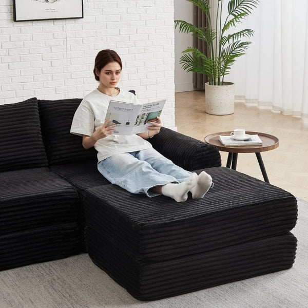 English Elm Minimalist Corduroy Convertible Sofa Bed with Curved Silhouette for Studio Living W3505P505111