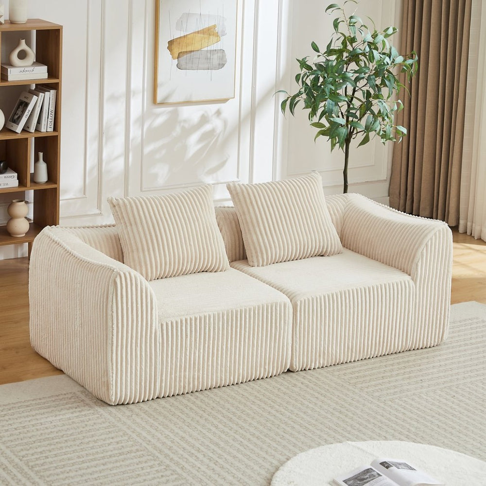 English Elm Minimalist Corduroy Curved Sofa with Ergonomic Backrest and Plush Ribbed Upholstery Beige W3505P505127