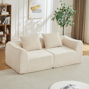 English Elm Minimalist Corduroy Curved Sofa with Ergonomic Backrest and Plush Ribbed Upholstery Beige W3505P505127