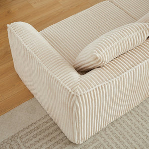English Elm Minimalist Corduroy Curved Sofa with Ergonomic Backrest and Plush Ribbed Upholstery Beige W3505P505127