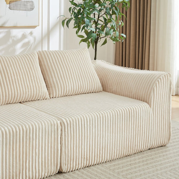 English Elm Minimalist Corduroy Curved Sofa with Ergonomic Backrest and Plush Ribbed Upholstery Beige W3505P505127