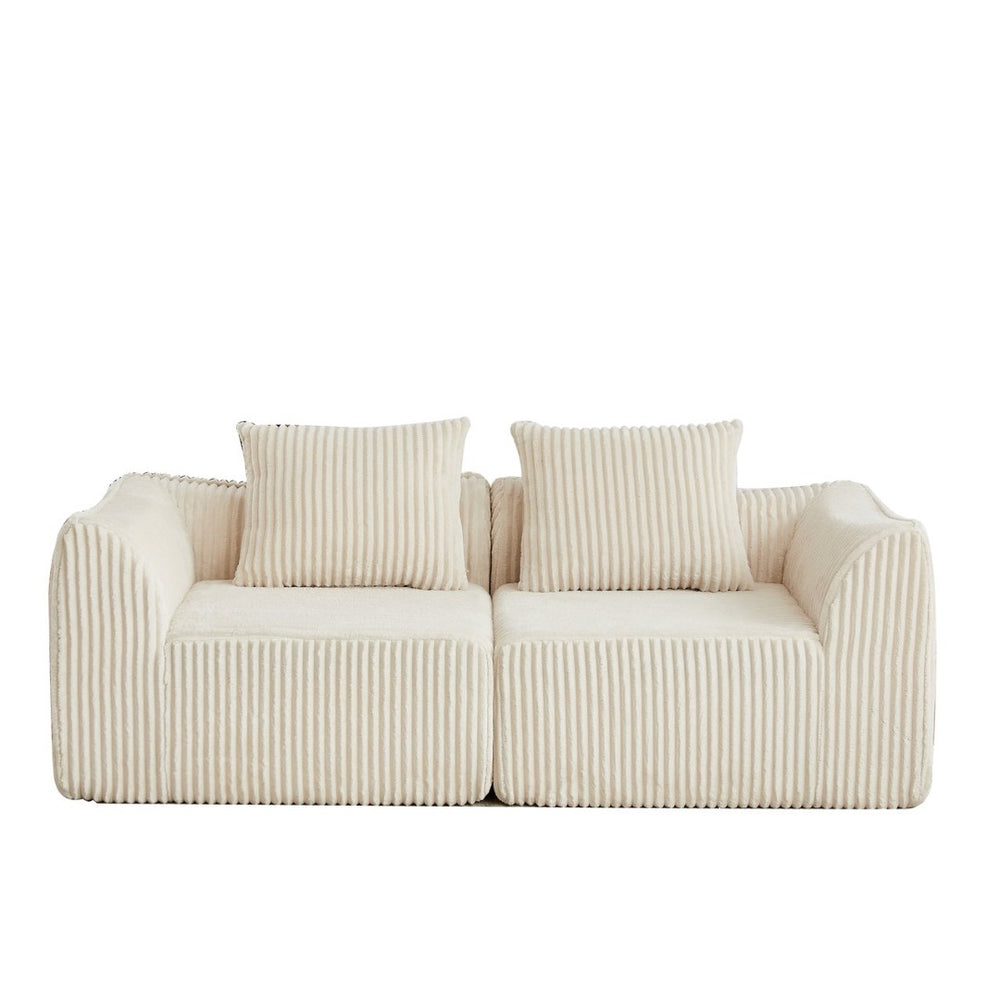 English Elm Minimalist Corduroy Curved Sofa with Ergonomic Backrest and Plush Ribbed Upholstery Beige W3505P505127