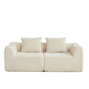 English Elm Minimalist Corduroy Curved Sofa with Ergonomic Backrest and Plush Ribbed Upholstery Beige W3505P505127