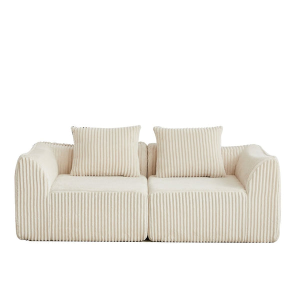 English Elm Minimalist Corduroy Curved Sofa with Ergonomic Backrest and Plush Ribbed Upholstery Beige W3505P505127
