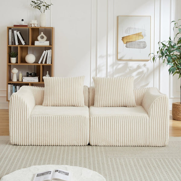 English Elm Minimalist Corduroy Curved Sofa with Ergonomic Backrest and Plush Ribbed Upholstery Beige W3505P505127