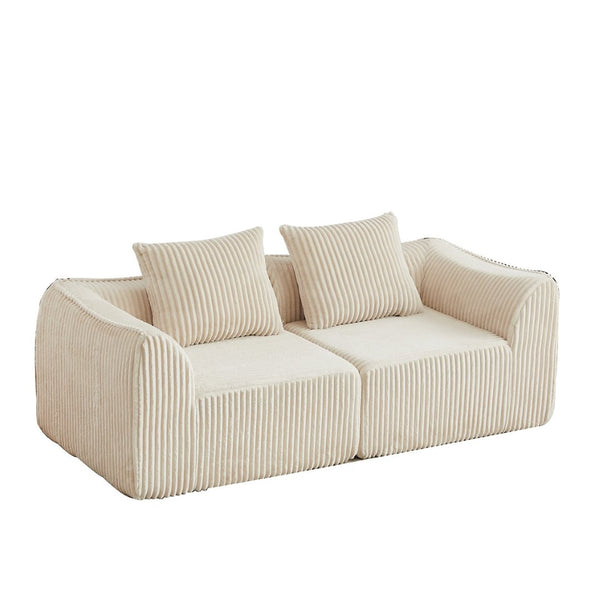 English Elm Minimalist Corduroy Curved Sofa with Ergonomic Backrest and Plush Ribbed Upholstery Beige W3505P505127