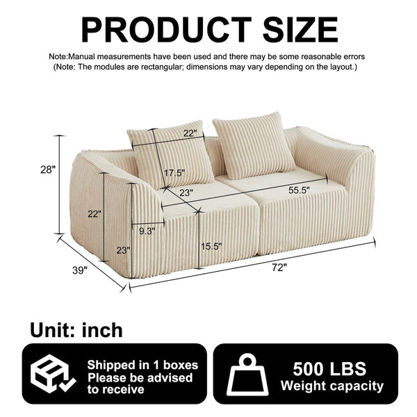 English Elm Minimalist Corduroy Curved Sofa with Ergonomic Backrest and Plush Ribbed Upholstery Beige W3505P505127