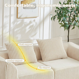 English Elm Minimalist Corduroy Curved Sofa with Ergonomic Backrest and Plush Ribbed Upholstery Beige W3505P505127