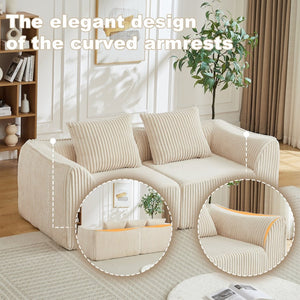 English Elm Minimalist Corduroy Curved Sofa with Ergonomic Backrest and Plush Ribbed Upholstery Beige W3505P505127