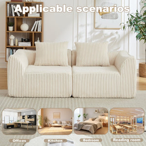 English Elm Minimalist Corduroy Curved Sofa with Ergonomic Backrest and Plush Ribbed Upholstery Beige W3505P505127