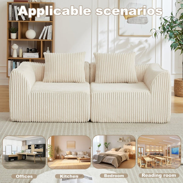 English Elm Minimalist Corduroy Curved Sofa with Ergonomic Backrest and Plush Ribbed Upholstery Beige W3505P505127