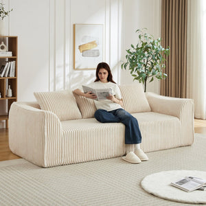 English Elm Minimalist Corduroy 3 Seater Sofa Curved Backrest Cloud Aesthetic Living Room W3505P505128