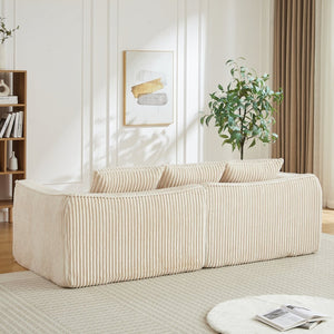 English Elm Minimalist Corduroy 3 Seater Sofa Curved Backrest Cloud Aesthetic Living Room W3505P505128