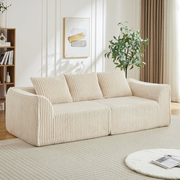English Elm Minimalist Corduroy 3 Seater Sofa Curved Backrest Cloud Aesthetic Living Room W3505P505128