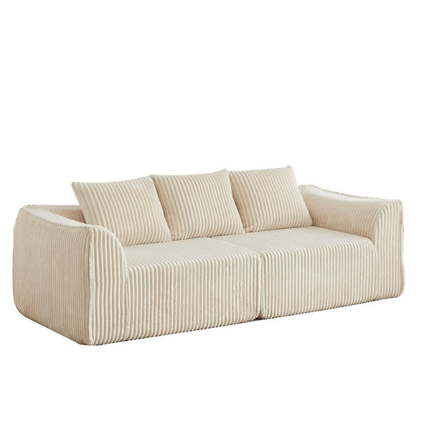 English Elm Minimalist Corduroy 3 Seater Sofa Curved Backrest Cloud Aesthetic Living Room W3505P505128