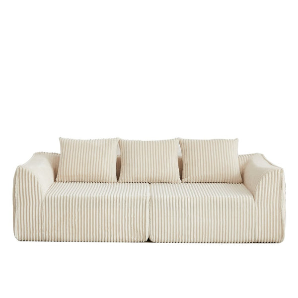 English Elm Minimalist Corduroy 3 Seater Sofa Curved Backrest Cloud Aesthetic Living Room W3505P505128