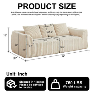 English Elm Minimalist Corduroy 3 Seater Sofa Curved Backrest Cloud Aesthetic Living Room W3505P505128