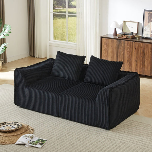 English Elm Minimalist Corduroy Curved Sofa with Ergonomic Backrest and Plush Ribbed Upholstery Black W3505P505129