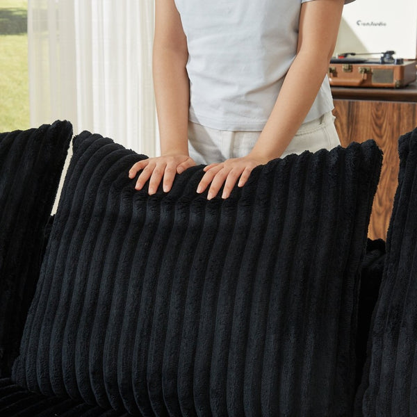 English Elm Minimalist Corduroy Curved Sofa with Ergonomic Backrest and Plush Ribbed Upholstery Black W3505P505129