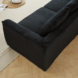 English Elm Minimalist Corduroy Curved Sofa with Ergonomic Backrest and Plush Ribbed Upholstery Black W3505P505129