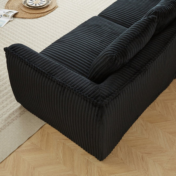 English Elm Minimalist Corduroy Curved Sofa with Ergonomic Backrest and Plush Ribbed Upholstery Black W3505P505129