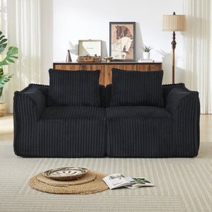 English Elm Minimalist Corduroy Curved Sofa with Ergonomic Backrest and Plush Ribbed Upholstery Black W3505P505129
