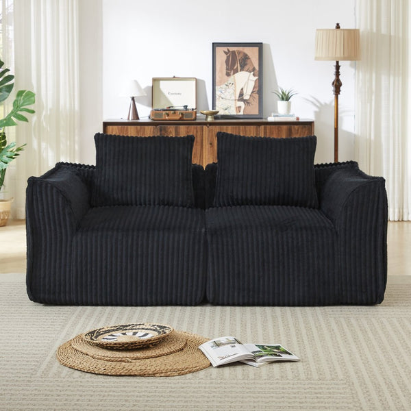 English Elm Minimalist Corduroy Curved Sofa with Ergonomic Backrest and Plush Ribbed Upholstery Black W3505P505129