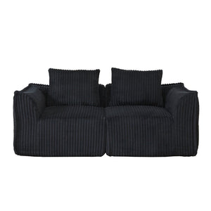 English Elm Minimalist Corduroy Curved Sofa with Ergonomic Backrest and Plush Ribbed Upholstery Black W3505P505129