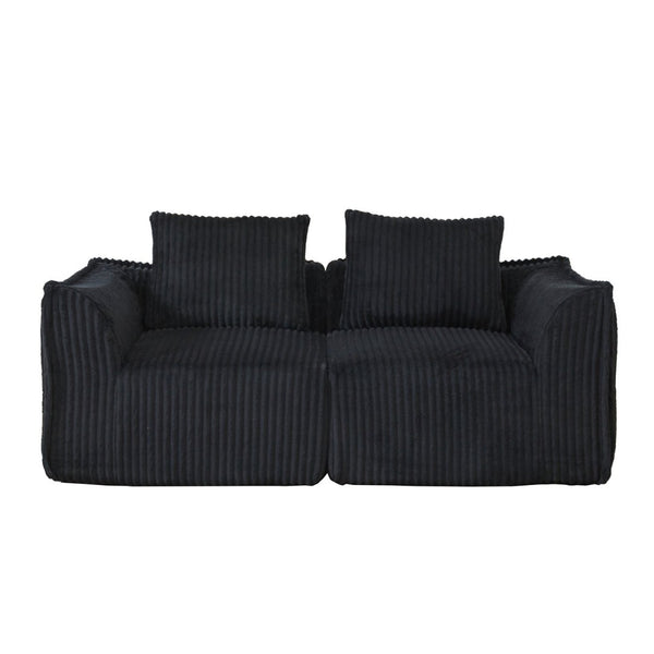 English Elm Minimalist Corduroy Curved Sofa with Ergonomic Backrest and Plush Ribbed Upholstery Black W3505P505129