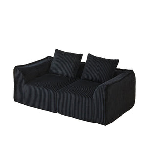 English Elm Minimalist Corduroy Curved Sofa with Ergonomic Backrest and Plush Ribbed Upholstery Black W3505P505129
