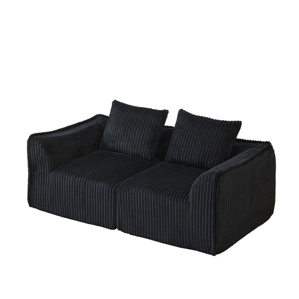 English Elm Minimalist Corduroy Curved Sofa with Ergonomic Backrest and Plush Ribbed Upholstery Black W3505P505129