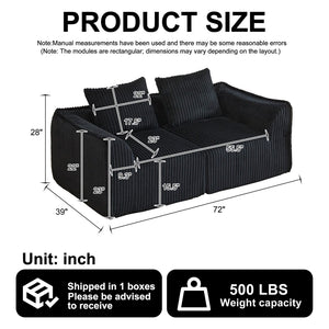 English Elm Minimalist Corduroy Curved Sofa with Ergonomic Backrest and Plush Ribbed Upholstery Black W3505P505129