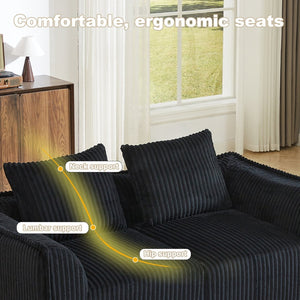 English Elm Minimalist Corduroy Curved Sofa with Ergonomic Backrest and Plush Ribbed Upholstery Black W3505P505129