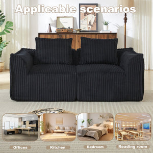 English Elm Minimalist Corduroy Curved Sofa with Ergonomic Backrest and Plush Ribbed Upholstery Black W3505P505129