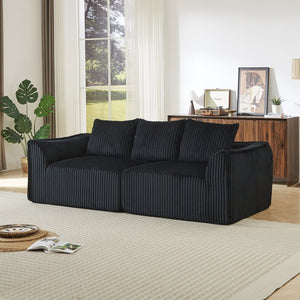 English Elm Minimalist Curved Corduroy 3 Seater Sofa with Ergonomic Backrest for Modern Living W3505P505130