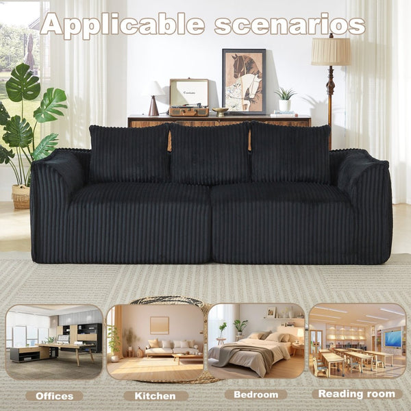 English Elm Minimalist Curved Corduroy 3 Seater Sofa with Ergonomic Backrest for Modern Living W3505P505130