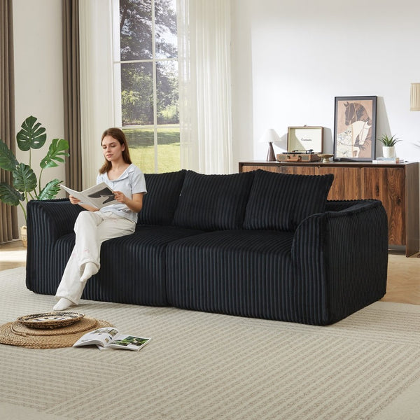 English Elm Minimalist Curved Corduroy 3 Seater Sofa with Ergonomic Backrest for Modern Living W3505P505130