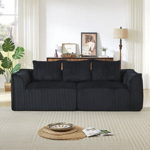 English Elm Minimalist Curved Corduroy 3 Seater Sofa with Ergonomic Backrest for Modern Living W3505P505130