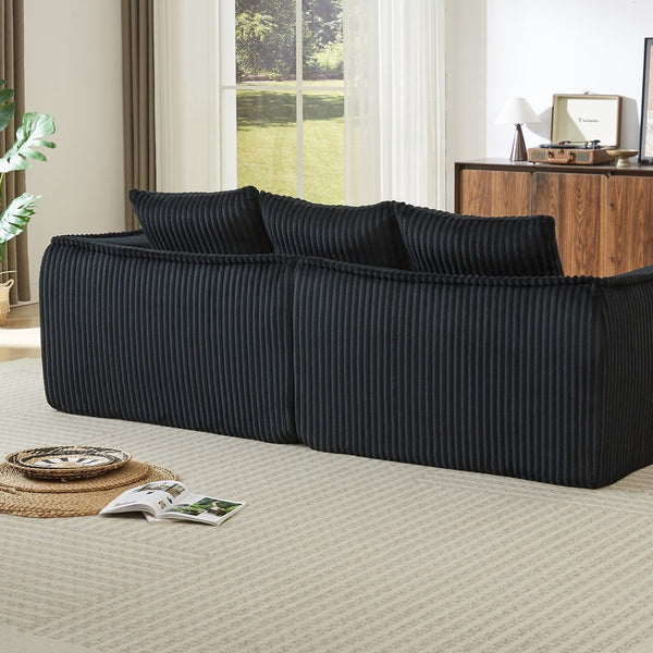 English Elm Minimalist Curved Corduroy 3 Seater Sofa with Ergonomic Backrest for Modern Living W3505P505130