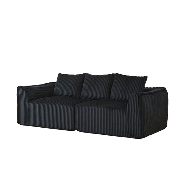 English Elm Minimalist Curved Corduroy 3 Seater Sofa with Ergonomic Backrest for Modern Living W3505P505130