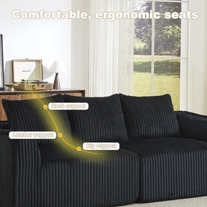 English Elm Minimalist Curved Corduroy 3 Seater Sofa with Ergonomic Backrest for Modern Living W3505P505130