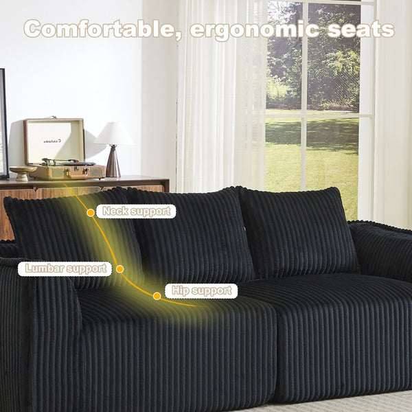 English Elm Minimalist Curved Corduroy 3 Seater Sofa with Ergonomic Backrest for Modern Living W3505P505130