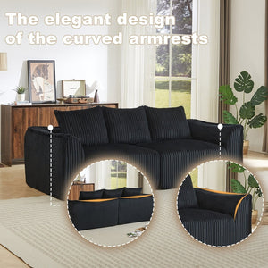 English Elm Minimalist Curved Corduroy 3 Seater Sofa with Ergonomic Backrest for Modern Living W3505P505130