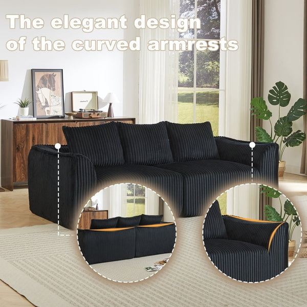 English Elm Minimalist Curved Corduroy 3 Seater Sofa with Ergonomic Backrest for Modern Living W3505P505130