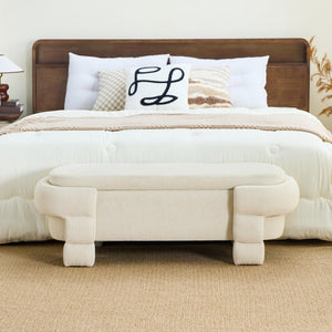 English Elm 48.8 Inch Chenille Storage Ottoman Bench with Lift Top for Bedroom or Entryway Beige W3505P517419